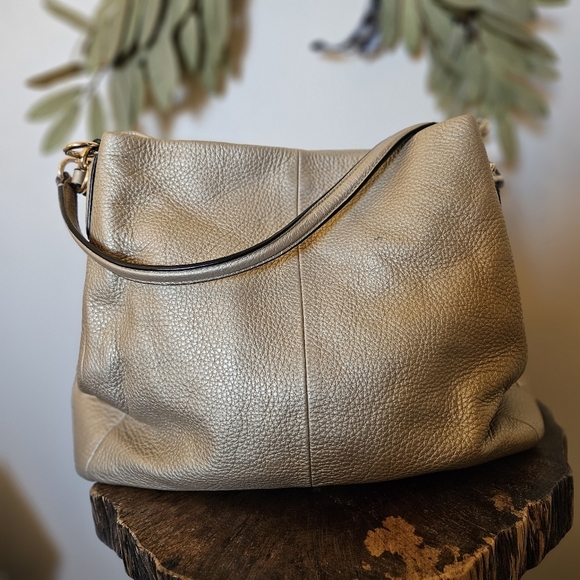 Coach Madison Phoebe Polished Gold Metallic Medium Slouchy Leather Hobo Handbag - Picture 6 of 16